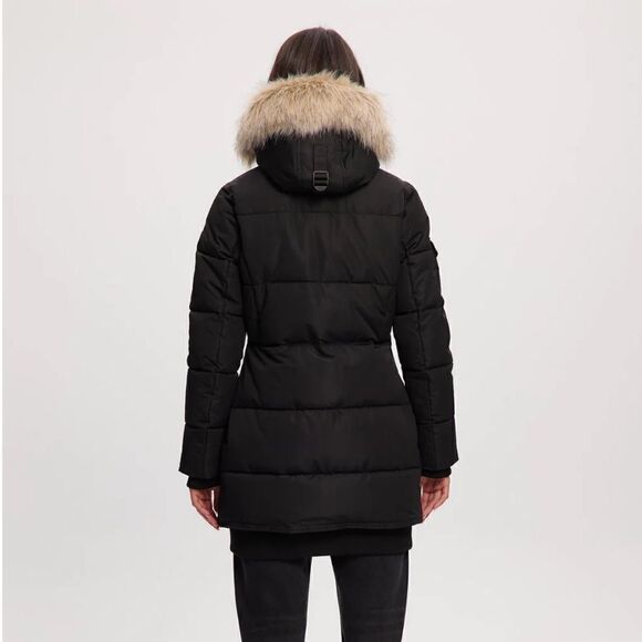 Noize Astrid Mid Length Black Parka Jacket Faux Fur Hood Coat Size Small - Picture 5 of 15